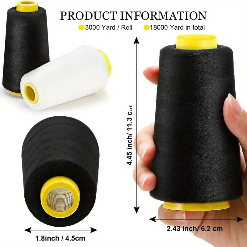3 Black + 3 White Overlock Thr - Serger Thread Cone recension och pris
