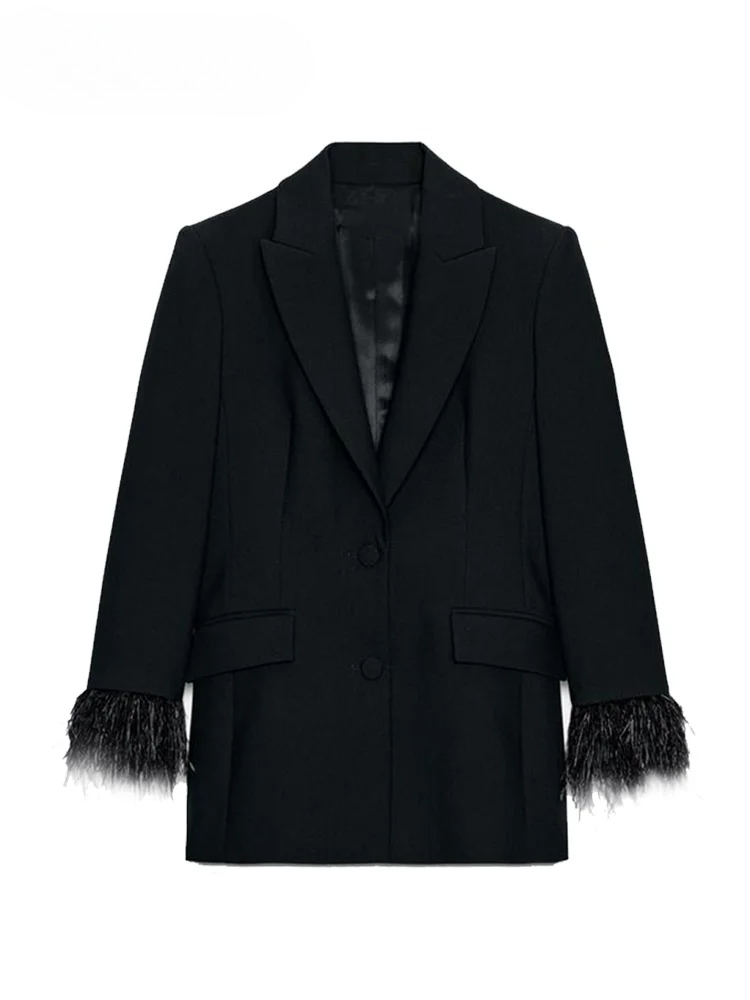 Elegant Feather Blazer Pants S - Shoulder Pad Set In recension och pris