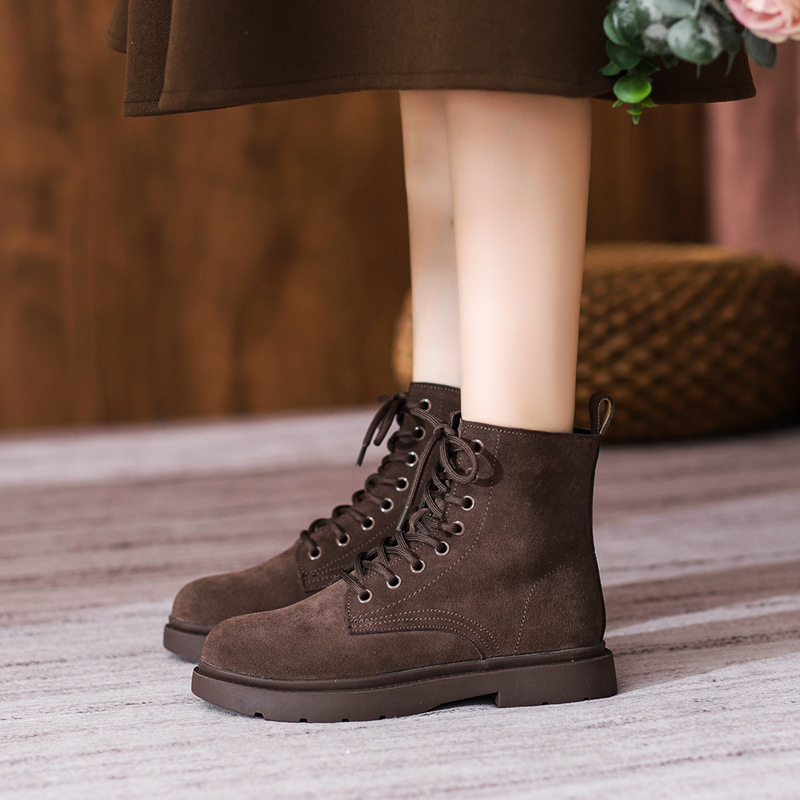Womens Brown Suede Combat Boot - Sewing Nylon recension och pris