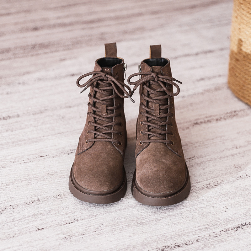 Womens Brown Suede Combat Boot - Sewing Nylon recension och pris