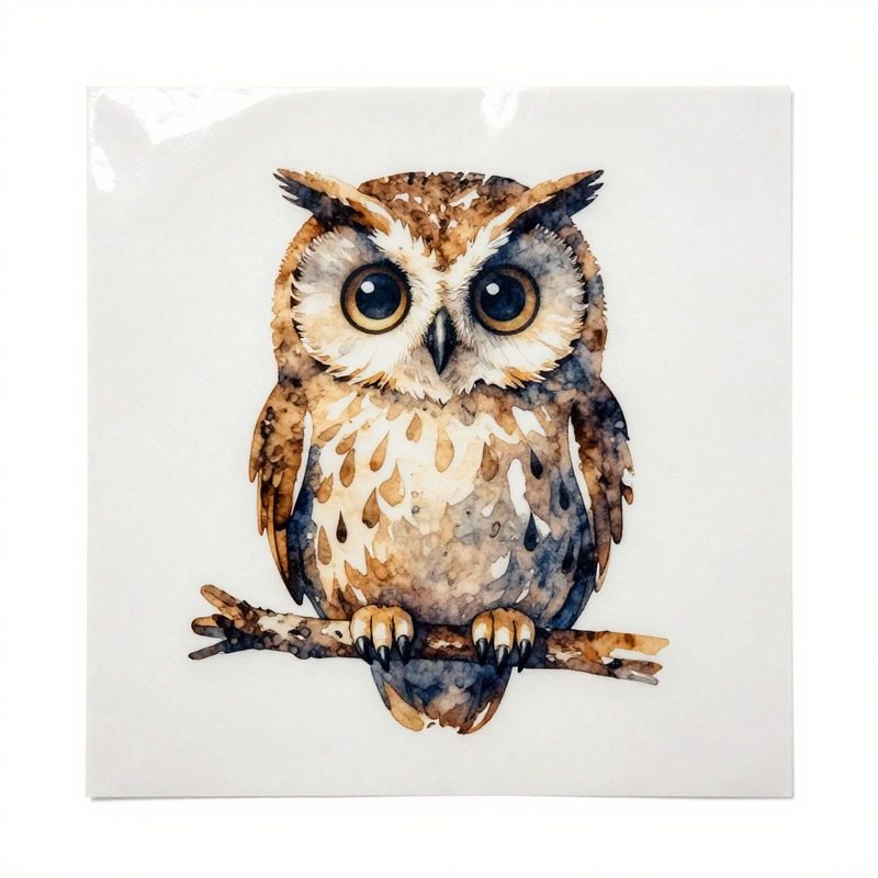 Watercolor Owl Heat Transfer V - Iron On Patch recension och pris