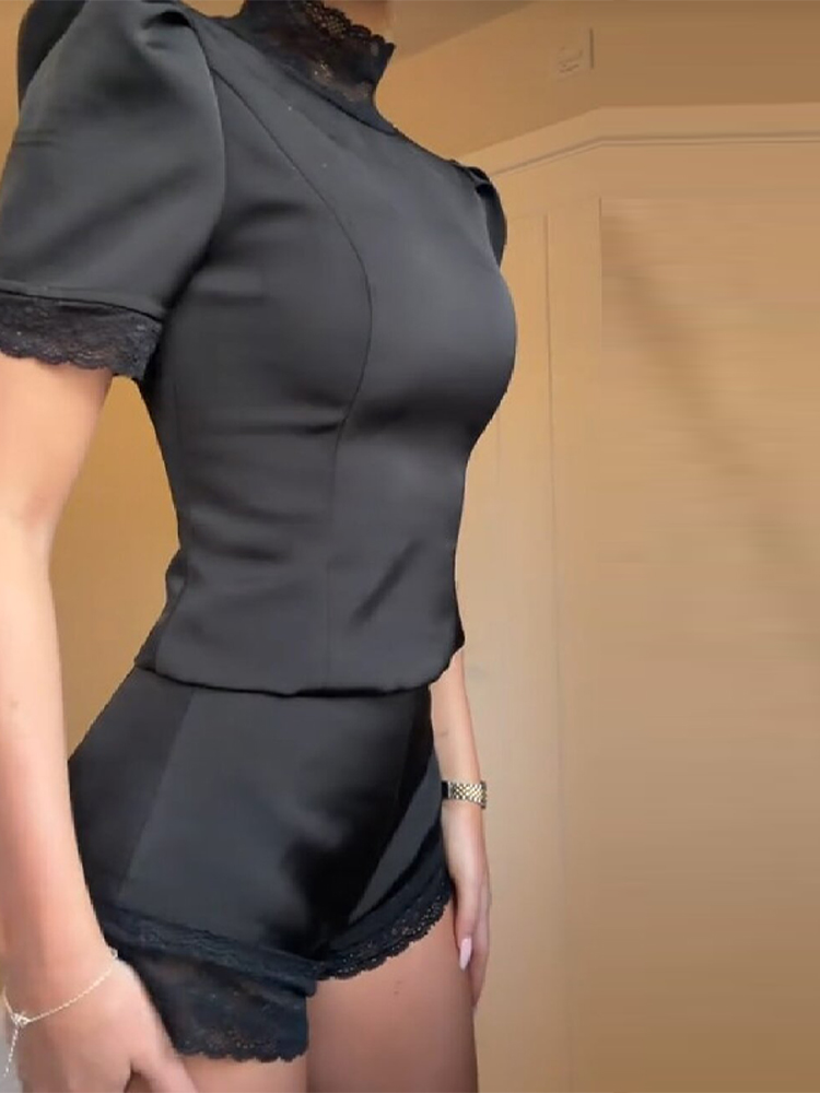 New Satin Lace Edge Top Short  - Shoulder Pad Set In recension och pris